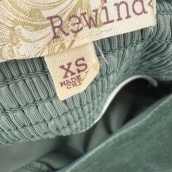 Rewind Womens Babydoll Empire Waist Velvet Mini Olive Green Velvet Dress XS - Picture 9 of 12